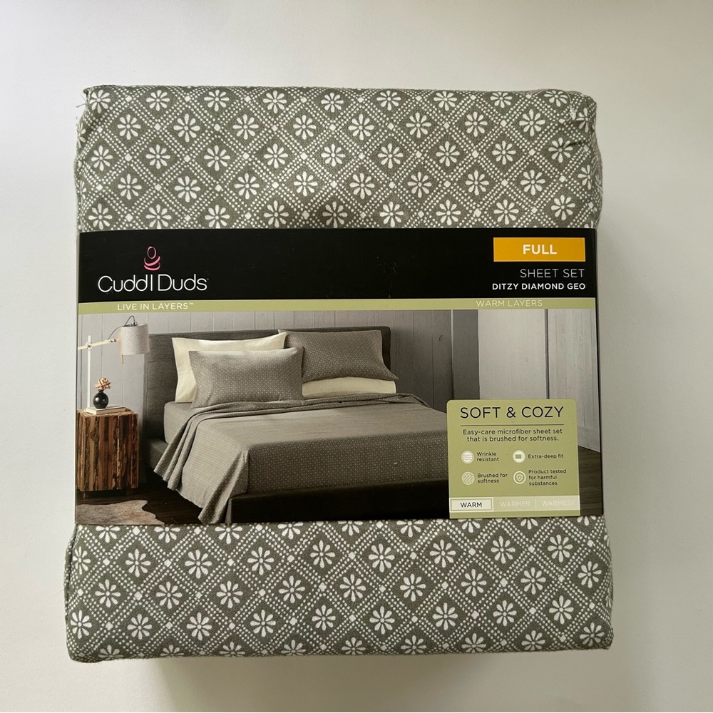 Cuddl duds sheet set full ditzy geo grey white